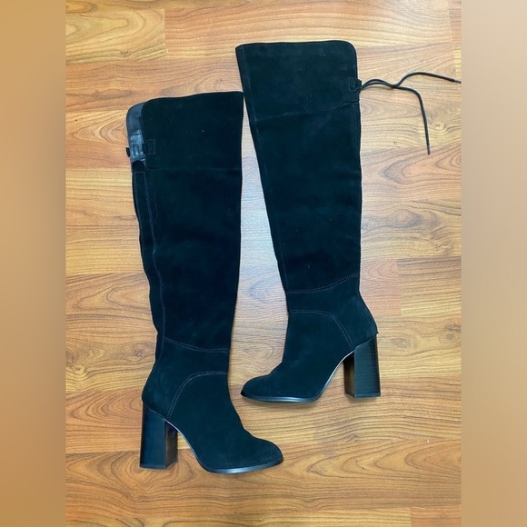 STEVE MADDEN Novela Cuffable Lace Up Over the Knee Heeled Boots suede leather 6 - Picture 1 of 9